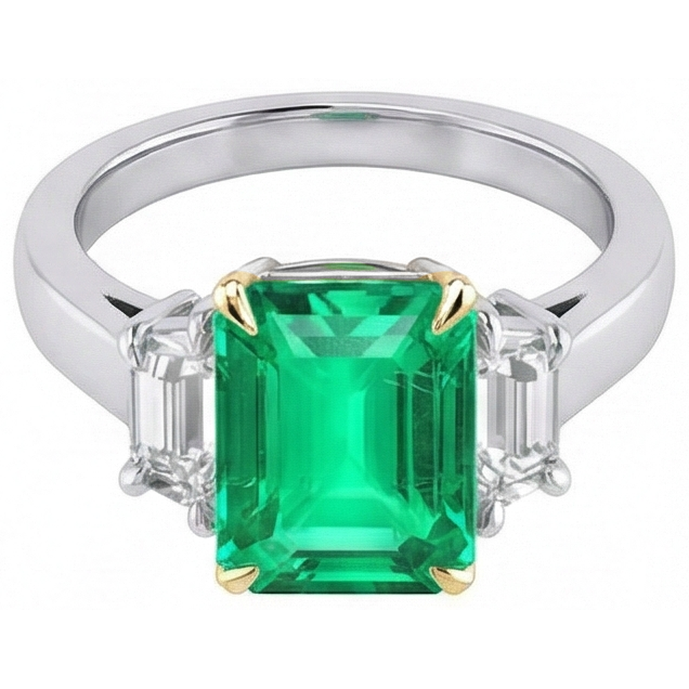 Taille à Degrés Émeraude Colombienne bague en Or Deux Tons 14 Carats – vue de face