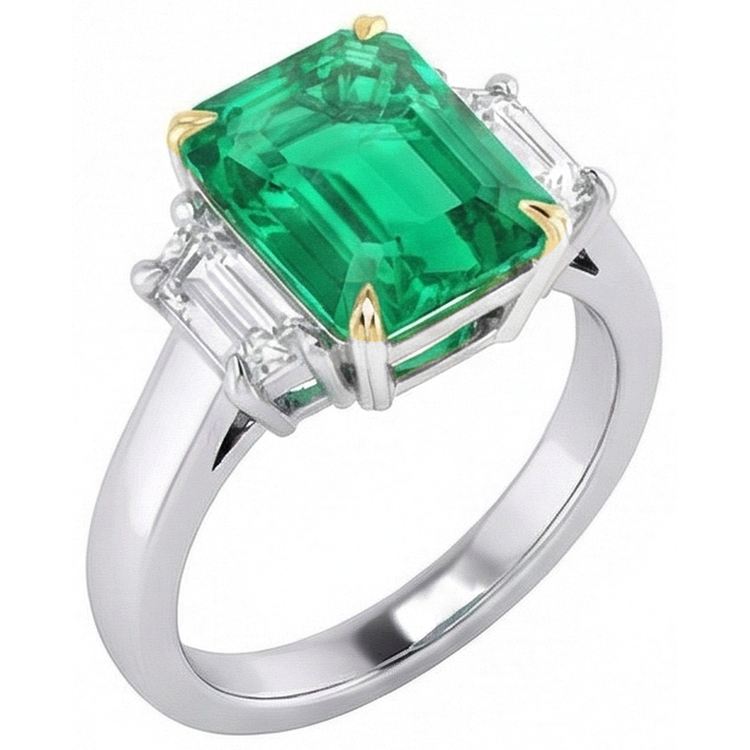 Bague Pierre de Couleur Or Deux Tons 14 Carats avec Émeraude Colombienne – vue de côté