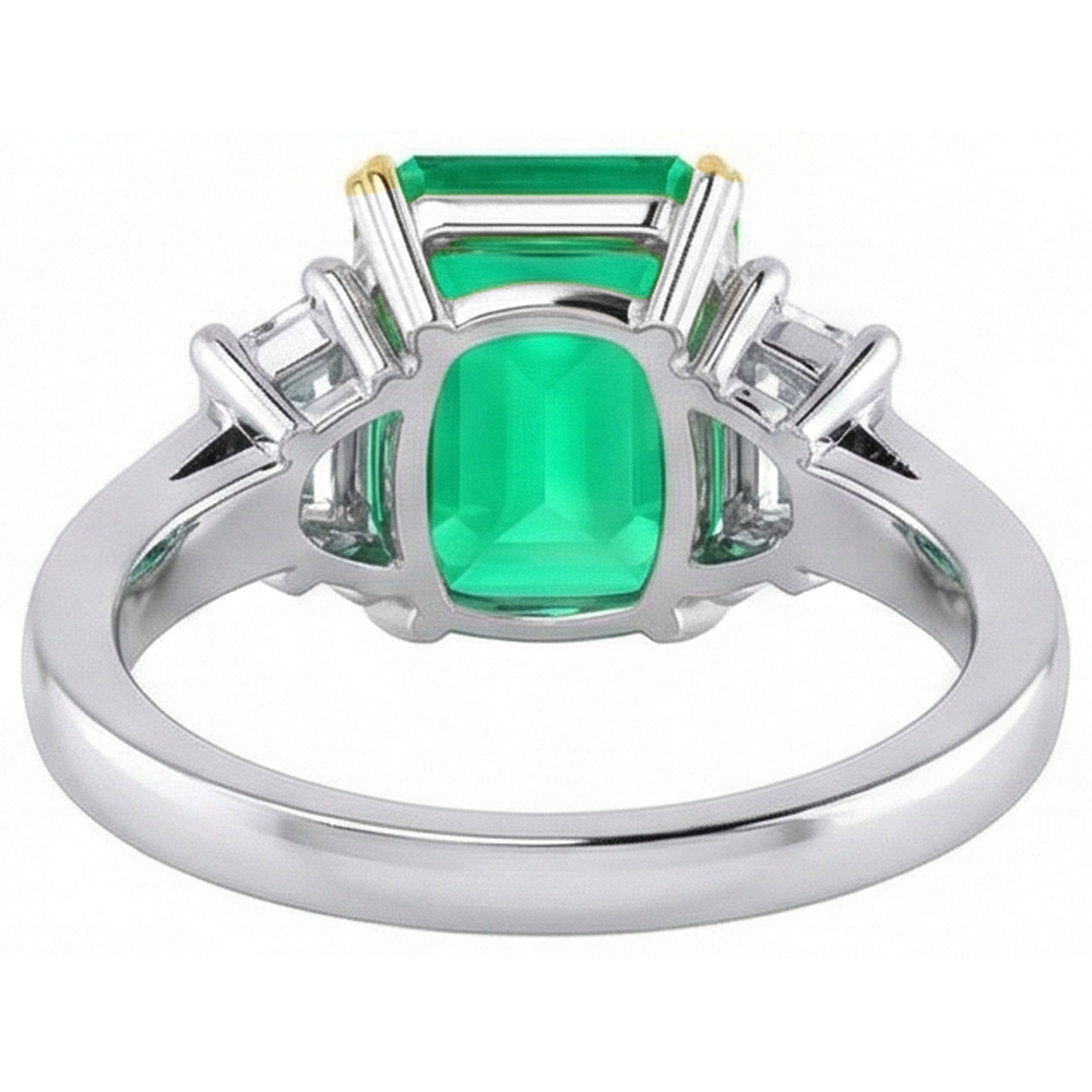 Bague Pierre de Couleur Or Deux Tons 14 Carats avec Émeraude Colombienne – vue arrière