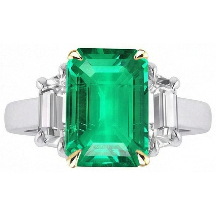 Artisanal Émeraude Colombienne Bague Pierre de Couleur 4 carats – vue d'angle
