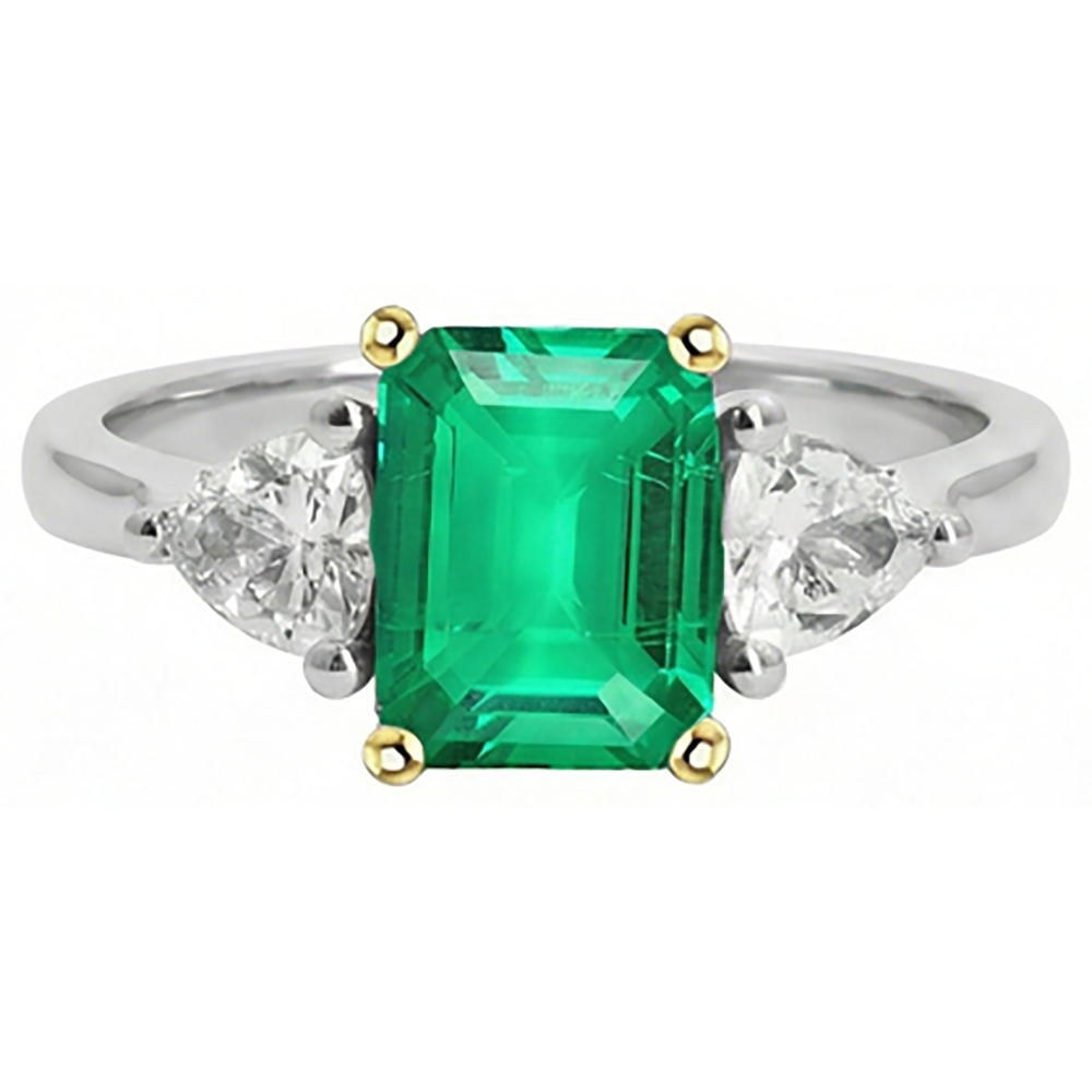 Bague avec Gemme Or 14K Bicolore avec Émeraude Colombienne – vue de côté
