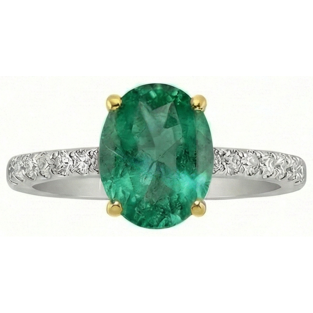 Émeraude Colombienne Bague Pierre de Couleur 2-carats Or Bicolore 14 Carats – vue de côté
