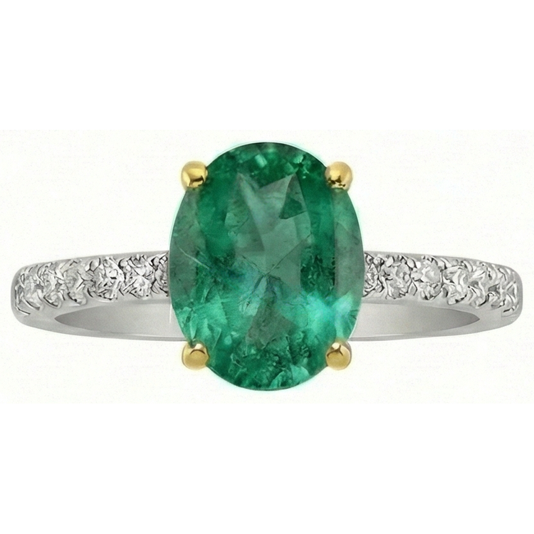 Émeraude Colombienne Bague Pierre de Couleur 2-carats Or Bicolore 14 Carats – vue de côté