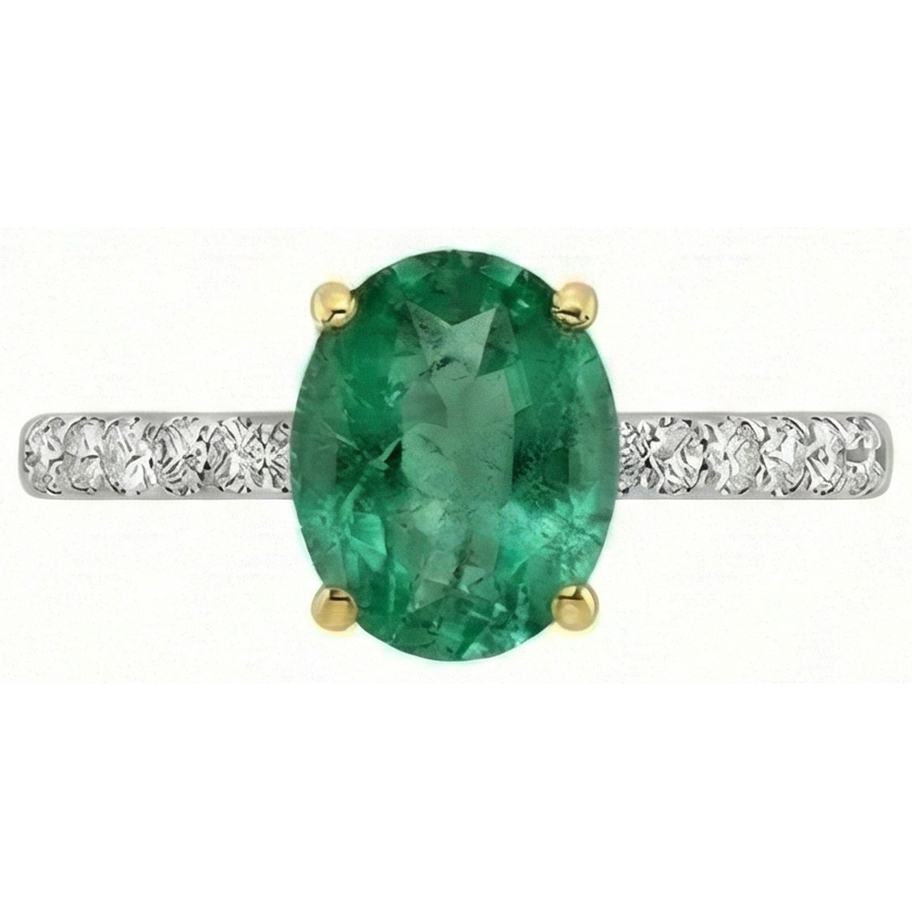 Émeraude Colombienne Ovale Bague Pierre de Couleur en Or Bicolore 14 Carats – vue d'angle