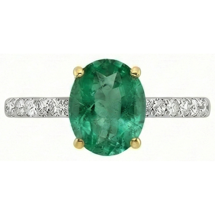 Émeraude Colombienne Ovale Bague Pierre de Couleur en Or Bicolore 14 Carats – vue d'angle