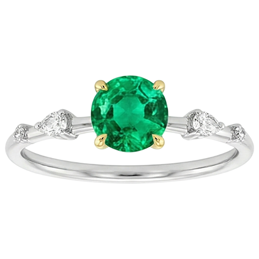 Émeraude Fine Taille Brillant Bague avec Gemme en Or 14K Bicolore – vue de côté