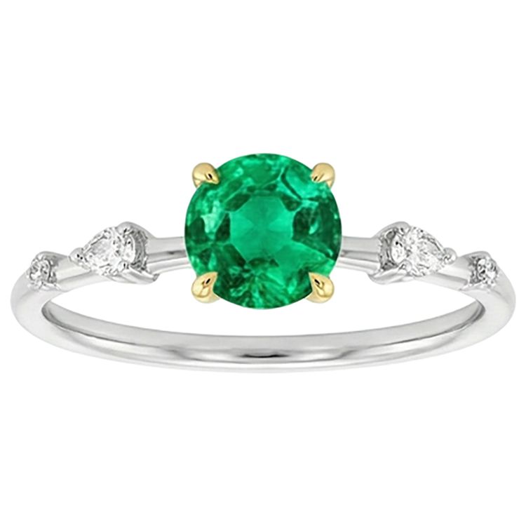 Émeraude Fine Taille Brillant Bague avec Gemme en Or 14K Bicolore – vue de côté