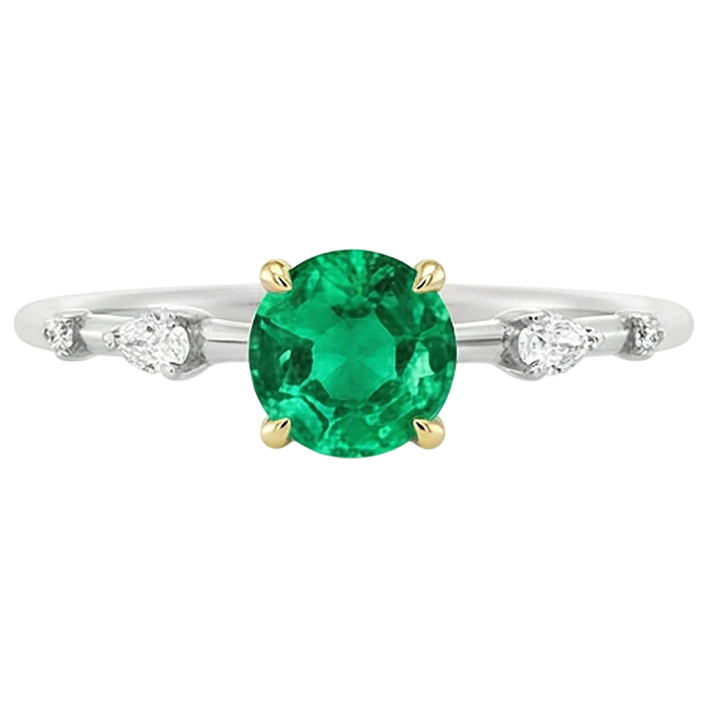 Émeraude Fine Taille Brillant Bague avec Gemme en Or 14K Bicolore – vue de face