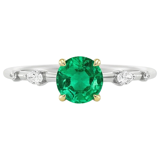 Émeraude Fine Taille Brillant Bague avec Gemme en Or 14K Bicolore – vue de face