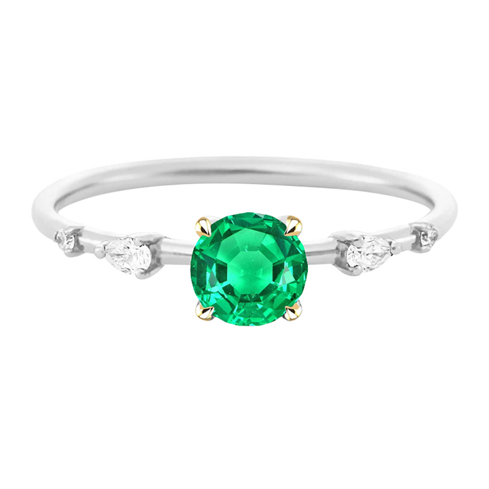 Bague avec Gemme Or 14K Bicolore avec Émeraude Fine – vue principale