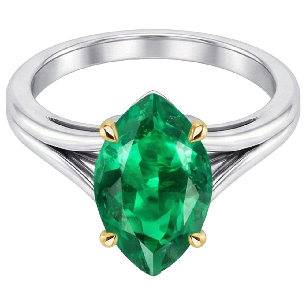 Émeraude Colombienne Bague Pierre Précieuse 3-carats Or 14K Bicolore – vue de face