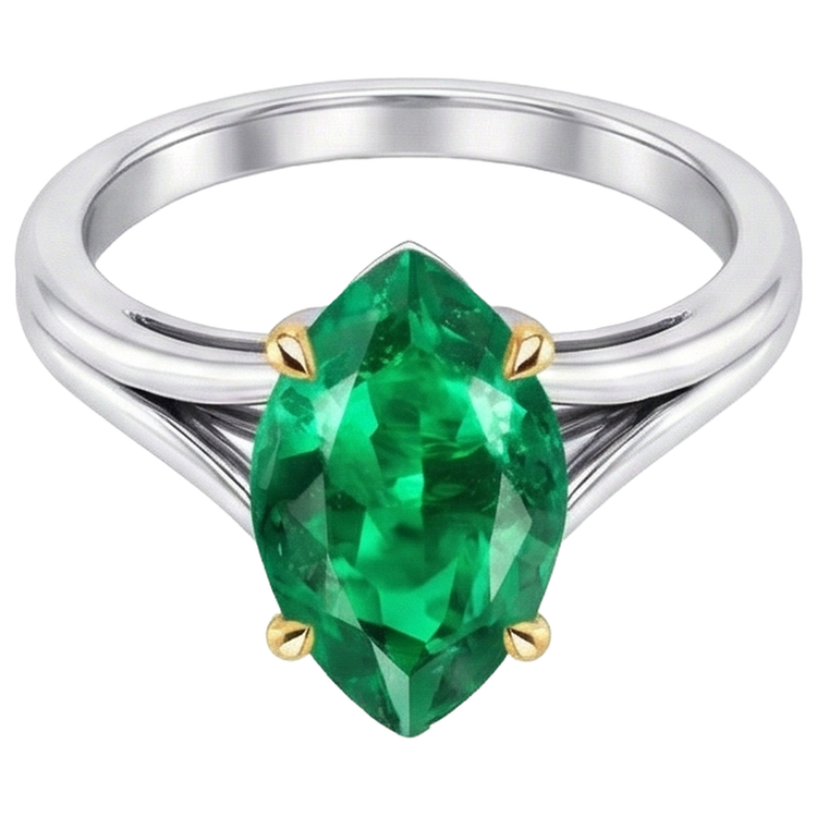 Émeraude Colombienne Bague Pierre Précieuse 3-carats Or 14K Bicolore – vue de face