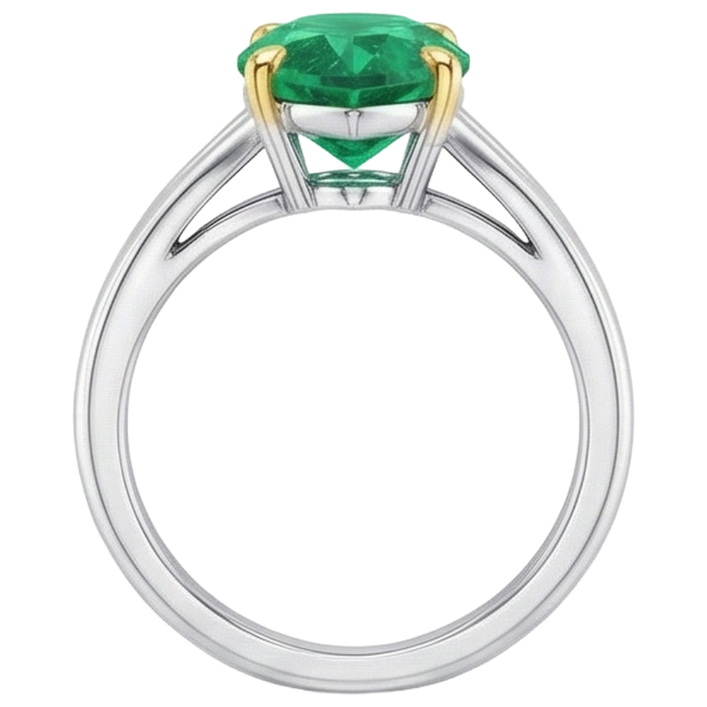 Taille Marquise Émeraude Colombienne bague en Or 14K Bicolore – vue de dessus
