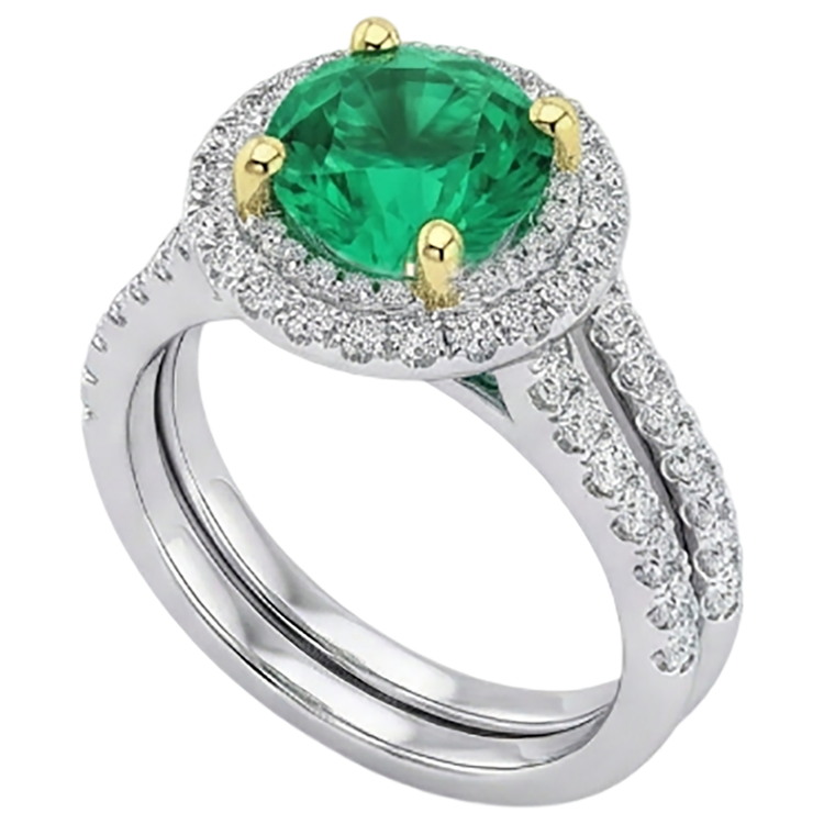 Émeraude Colombienne Bague Pierre Précieuse 2,50 carats Or 14K Bicolore – vue d'angle