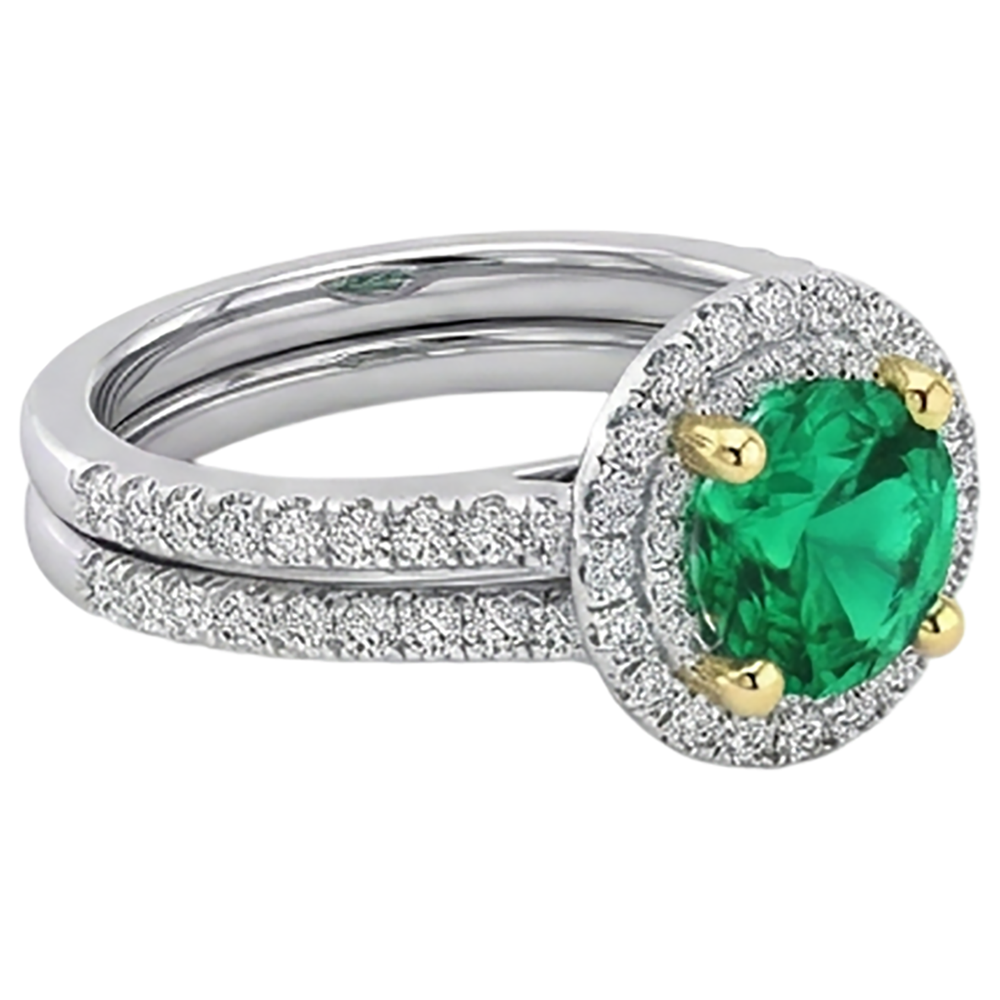 Émeraude Colombienne Bague Pierre Précieuse 2,50-carats Or 14K Bicolore – vue de profil