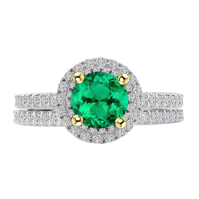 Taille Brillant Émeraude Colombienne bague en Or 14K Bicolore – vue principale