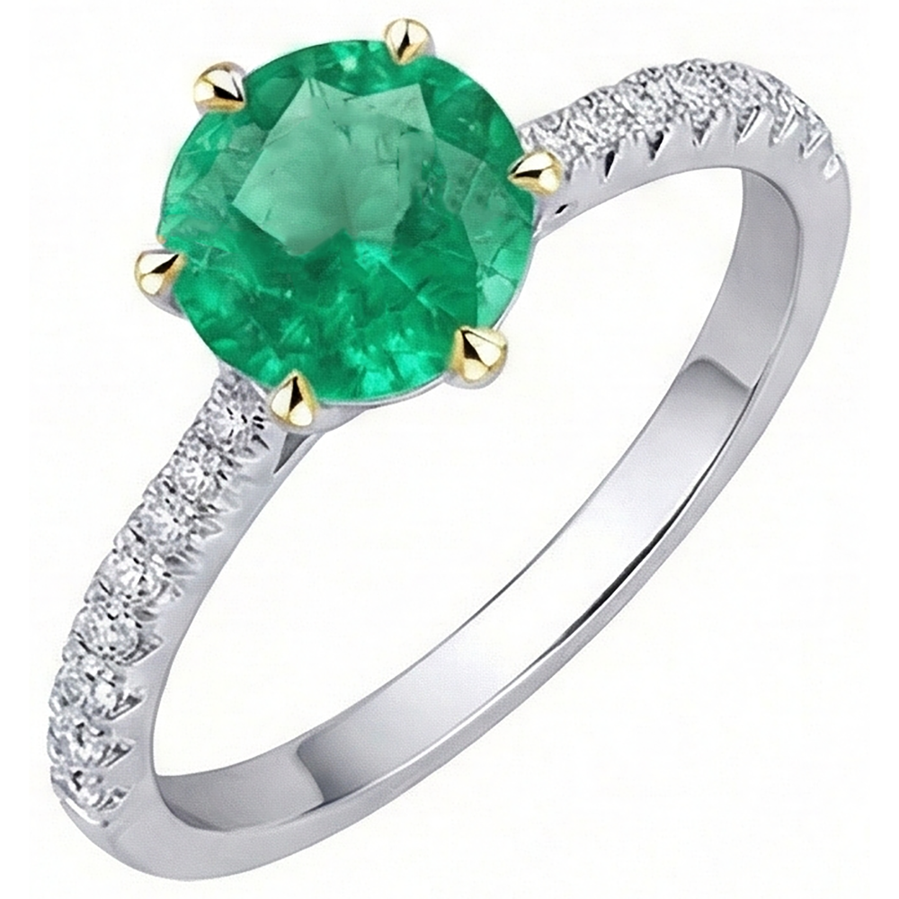 Émeraude Bague Pierre de Couleur 3 carats Or 14K Bicolore – vue de côté