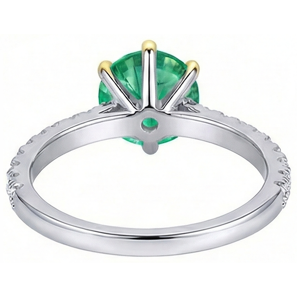 Émeraude Taille Ronde Bague Pierre de Couleur en Or 14K Bicolore – vue de dessus