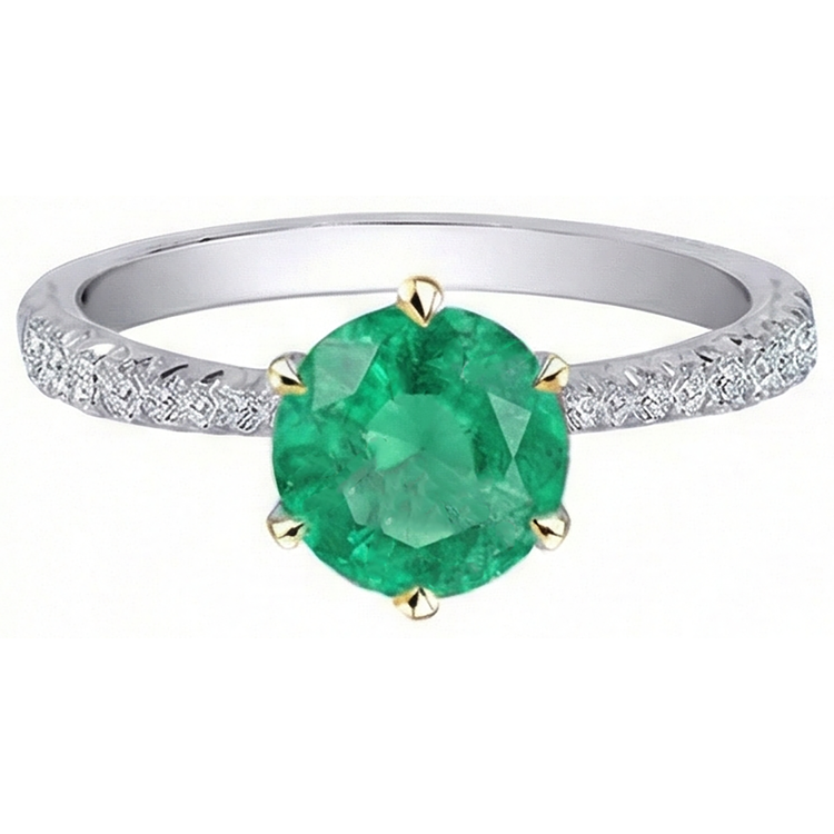 Émeraude Taille Ronde Bague Pierre de Couleur en Or 14K Bicolore – vue de face