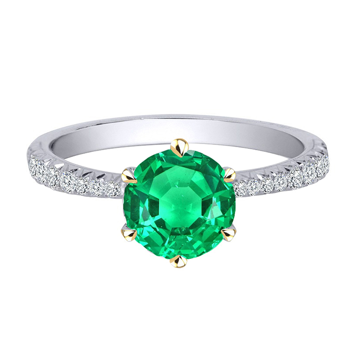 Émeraude Bague Pierre de Couleur 3 carats Or 14K Bicolore – vue principale