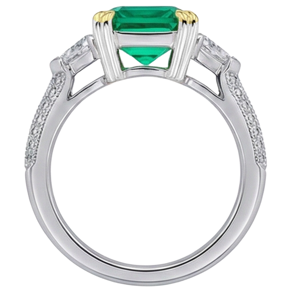 Taille à Degrés Émeraude Fine bague en Or Deux Tons 14 Carats – vue de profil