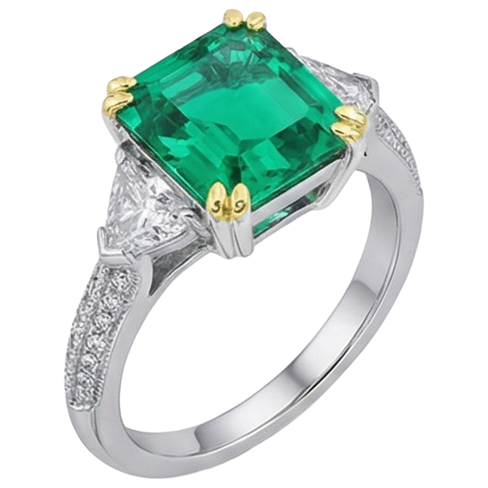 Émeraude Fine Taille à Degrés Bague avec Gemme en Or Deux Tons 14 Carats – vue de côté
