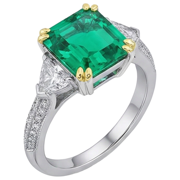 Émeraude Fine Taille à Degrés Bague avec Gemme en Or Deux Tons 14 Carats – vue de côté