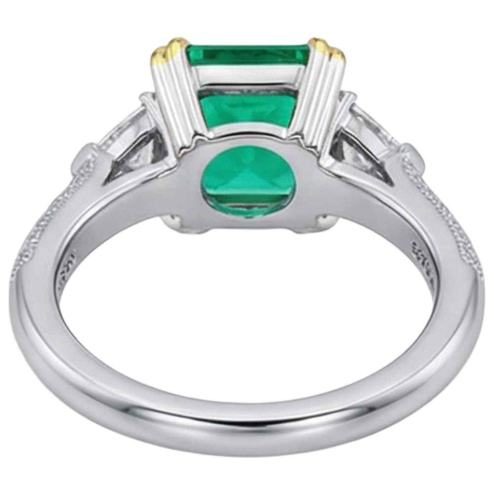 Émeraude Fine Taille à Degrés Bague avec Gemme en Or Deux Tons 14 Carats – vue de dessus