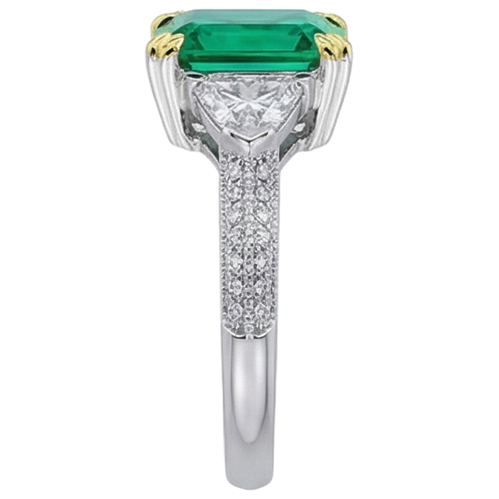 Bague avec Gemme Or Deux Tons 14 Carats avec Émeraude Fine – vue d'angle