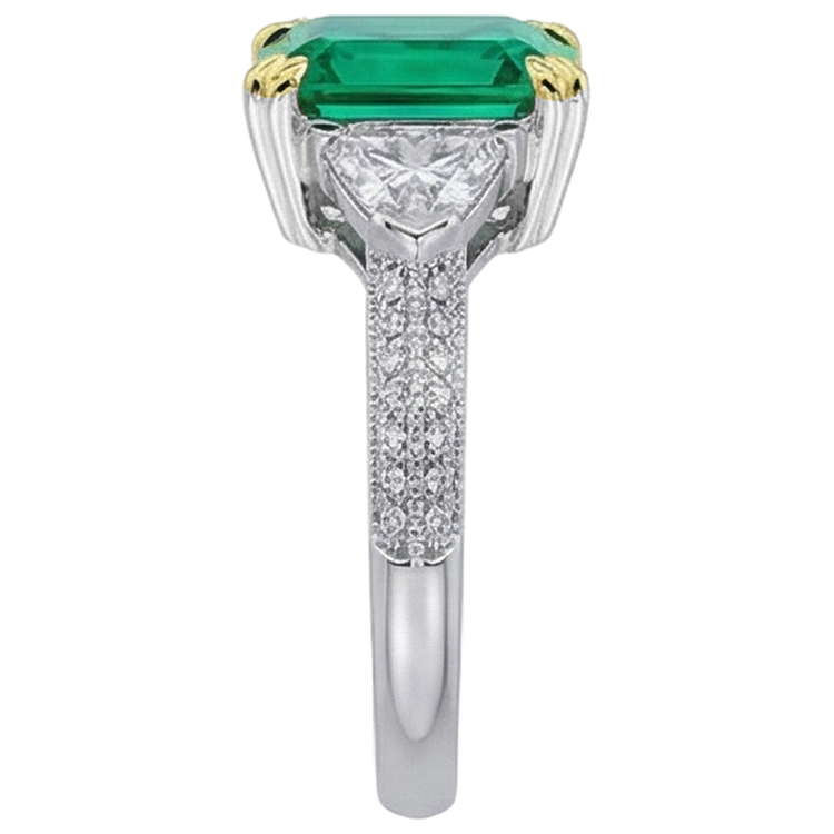 Bague avec Gemme Or Deux Tons 14 Carats avec Émeraude Fine – vue d'angle