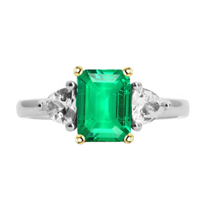 Taille Émeraude Émeraude Colombienne bague en Or 14K Bicolore – vue principale