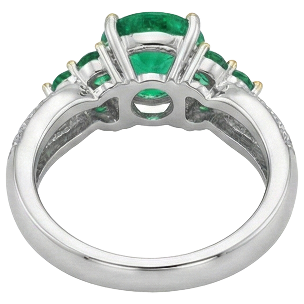 Bague Pierre de Couleur Or Deux Tons 14 Carats avec Émeraude Colombienne – vue arrière