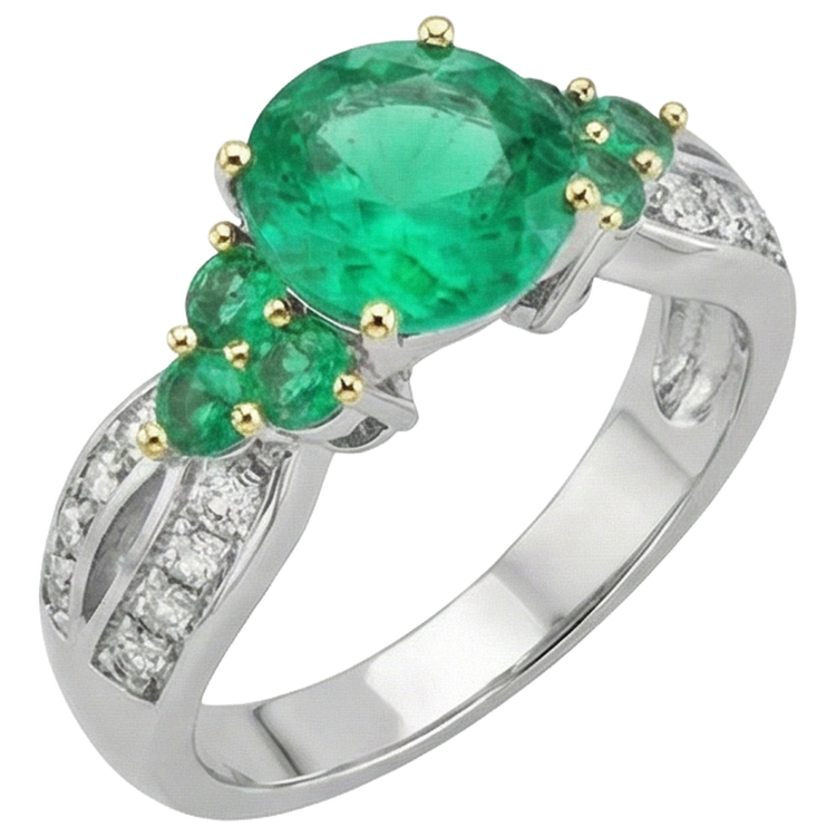Émeraude Colombienne Bague Pierre de Couleur 2-carats Or Deux Tons 14 Carats – vue de face
