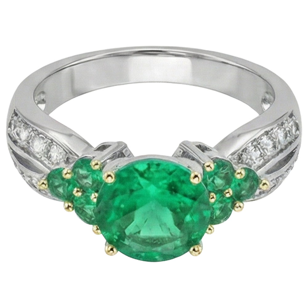 Émeraude Colombienne Bague Pierre de Couleur 2-carats Or Deux Tons 14 Carats – vue d'angle