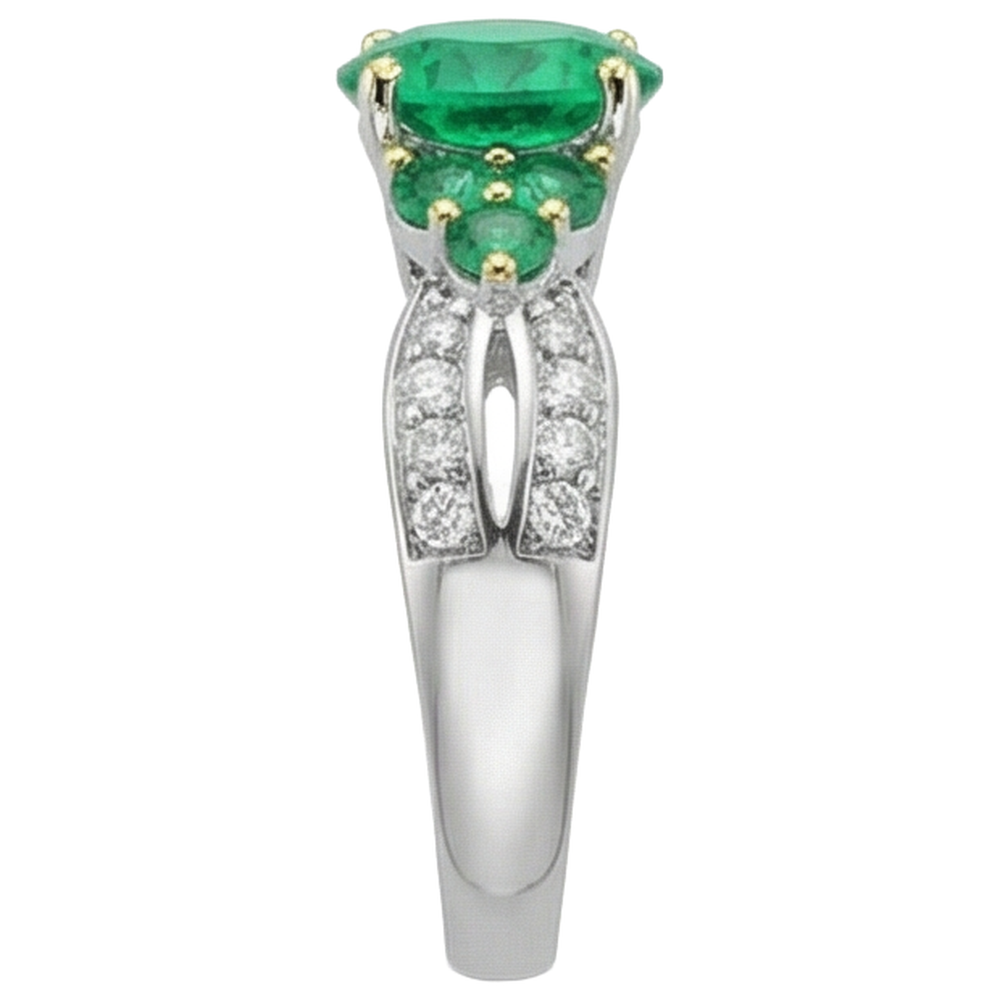 Taille Brillant Émeraude Colombienne bague en Or Deux Tons 14 Carats – vue de profil