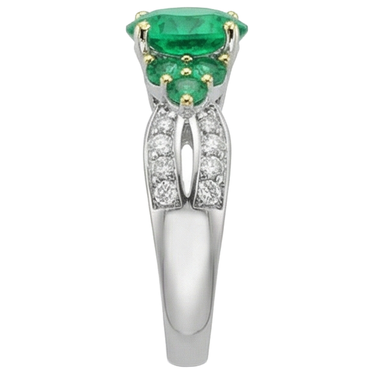 Taille Brillant Émeraude Colombienne bague en Or Deux Tons 14 Carats – vue de profil
