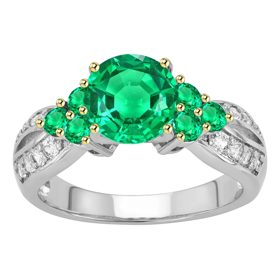 Taille Brillant Émeraude Colombienne bague en Or Deux Tons 14 Carats – vue principale