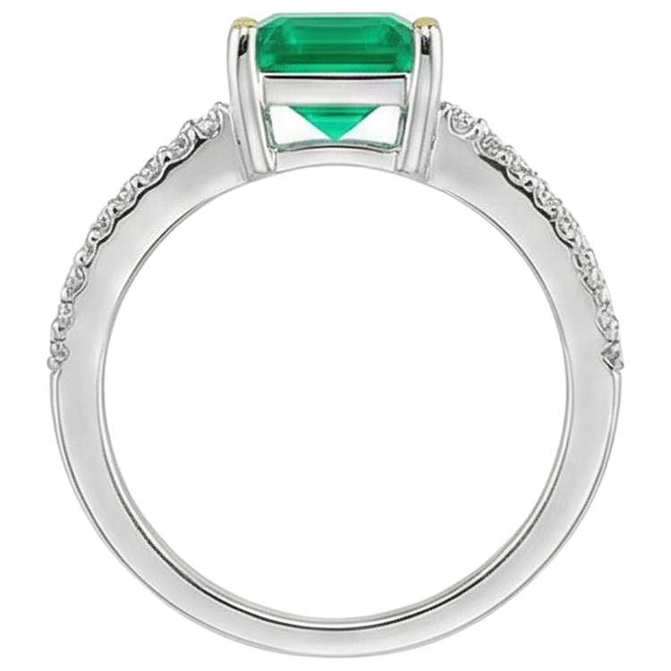 Émeraude Colombienne Taille Émeraude Bague avec Gemme en Or Deux Tons 14 Carats – vue arrière