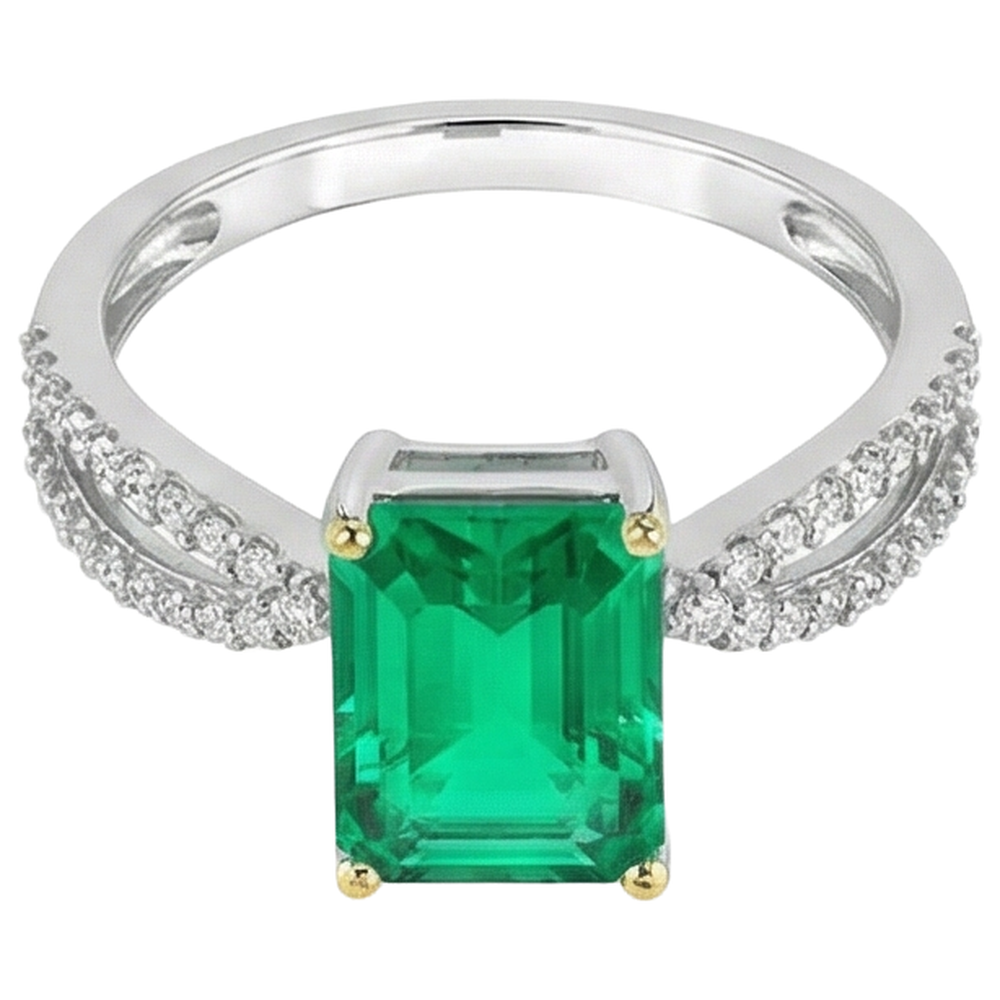 Émeraude Colombienne Bague avec Gemme 2-carats Or Deux Tons 14 Carats – vue d'angle