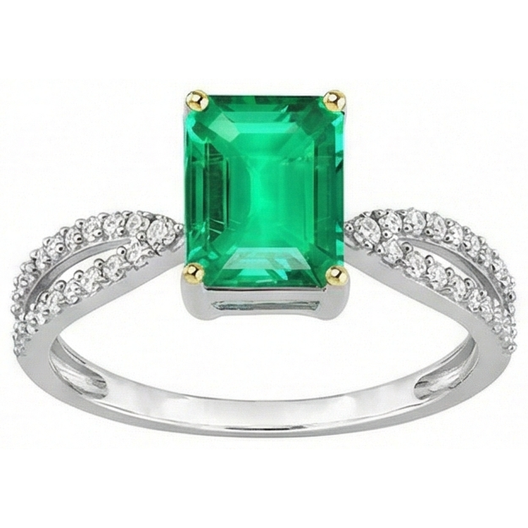 Émeraude Colombienne Bague avec Gemme 2-carats Or Deux Tons 14 Carats – vue de côté