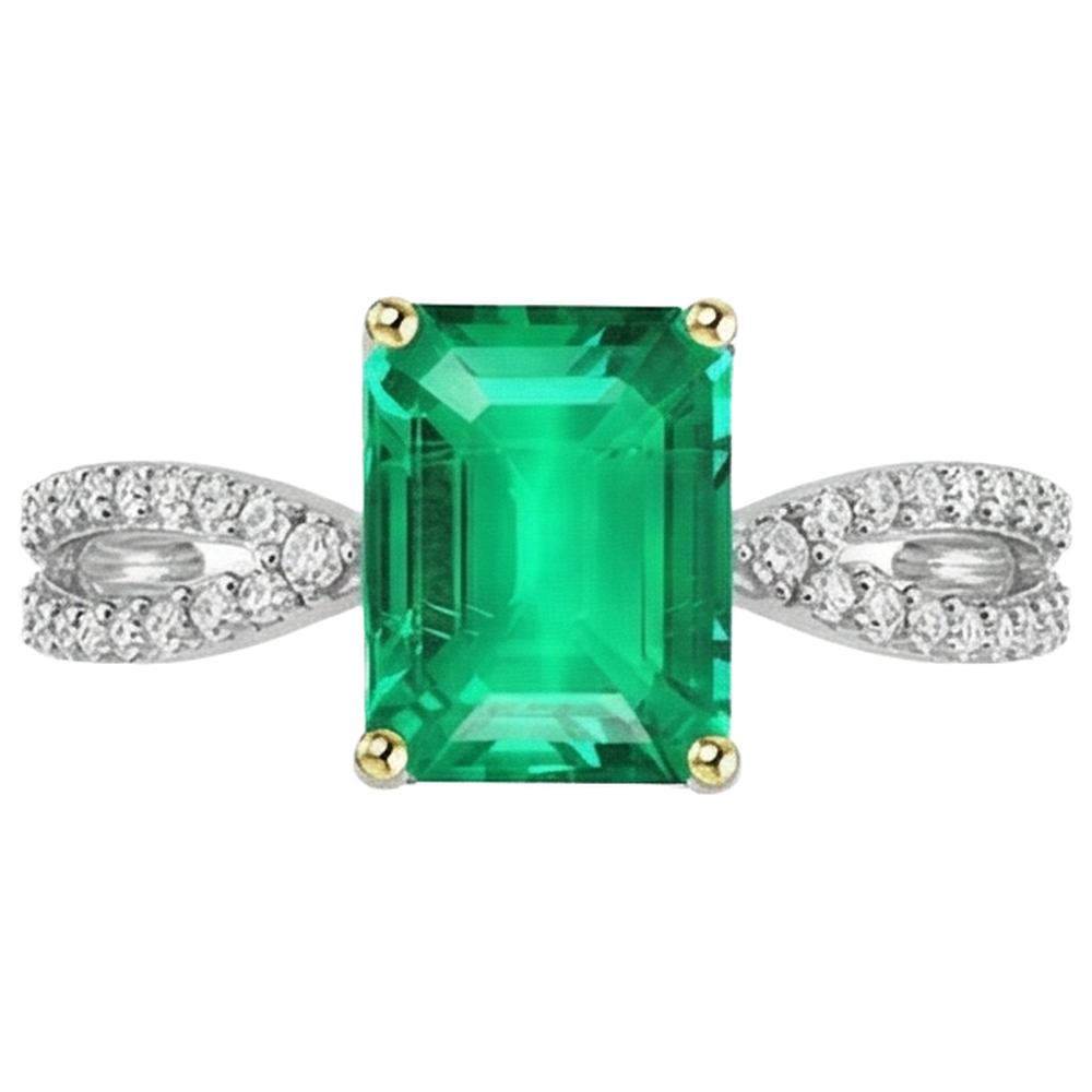 Bague avec Gemme Or Deux Tons 14 Carats avec Émeraude Colombienne – vue de face