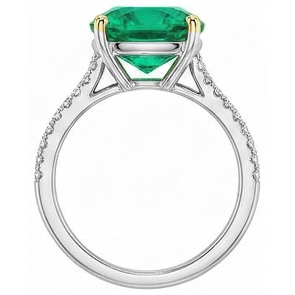 Émeraude Colombienne Bague Pierre Précieuse 4 carats Or Deux Tons 14 Carats – vue de dessus