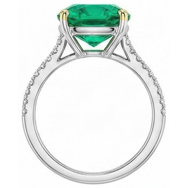 Émeraude Colombienne Bague Pierre Précieuse 4 carats Or Deux Tons 14 Carats – vue de dessus