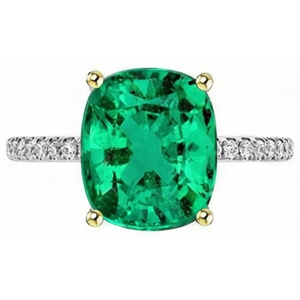 Émeraude Colombienne Bague Pierre Précieuse 4 carats Or Deux Tons 14 Carats – vue de face