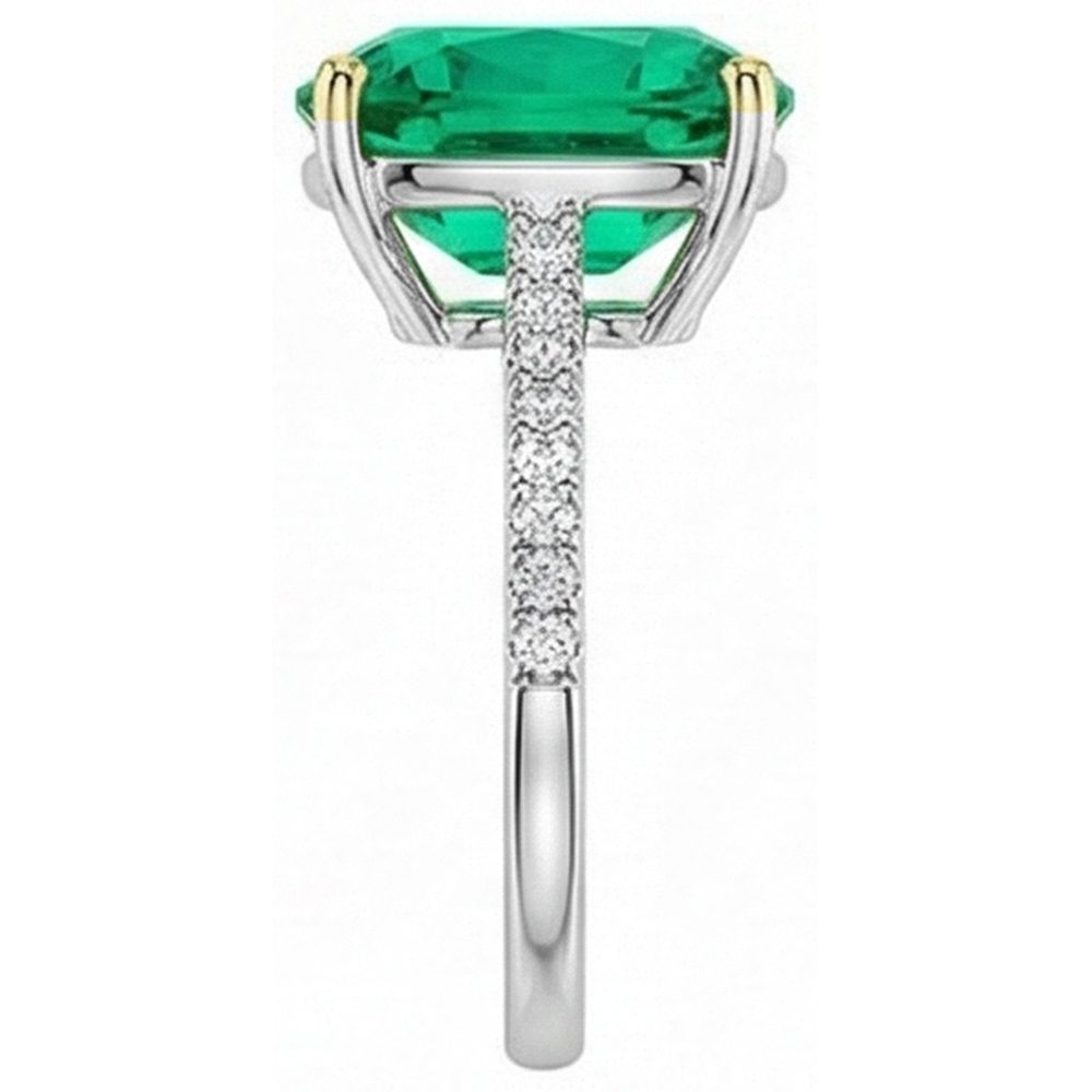 Émeraude Colombienne Coussin Bague Pierre Précieuse en Or Deux Tons 14 Carats – vue de profil