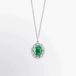 Green Emerald & Diamonds 4.25 Carats Lady Gemstone Pendentif Collier