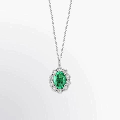 Green Emerald & Diamonds 4.25 Carats Lady Gemstone Pendentif Collier