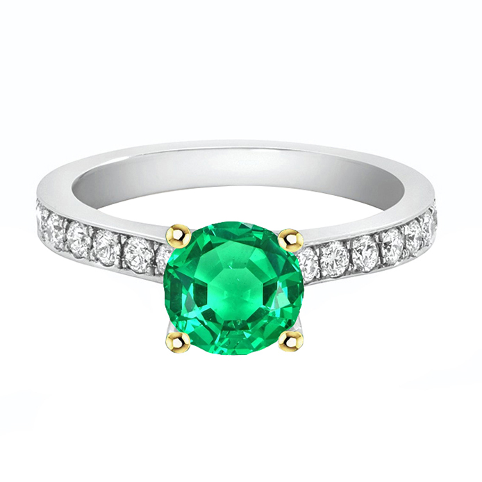 Taille Brillant Émeraude Colombienne bague en Or 14K Bicolore – vue principale