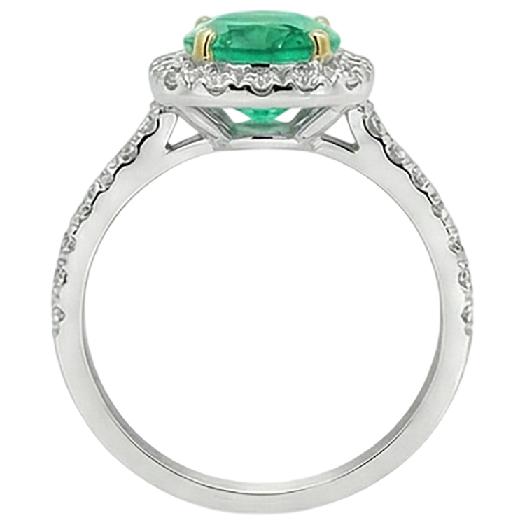 Émeraude Fine Bague avec Gemme 3-carats Or Bicolore 14 Carats – vue d'angle