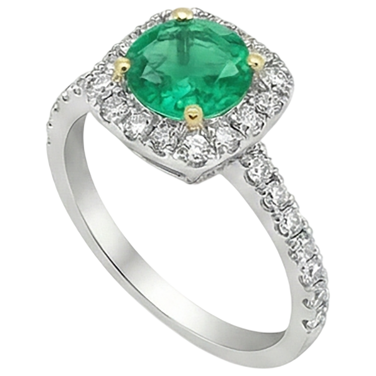 Émeraude Fine Bague avec Gemme 3-carats Or Bicolore 14 Carats – vue de profil